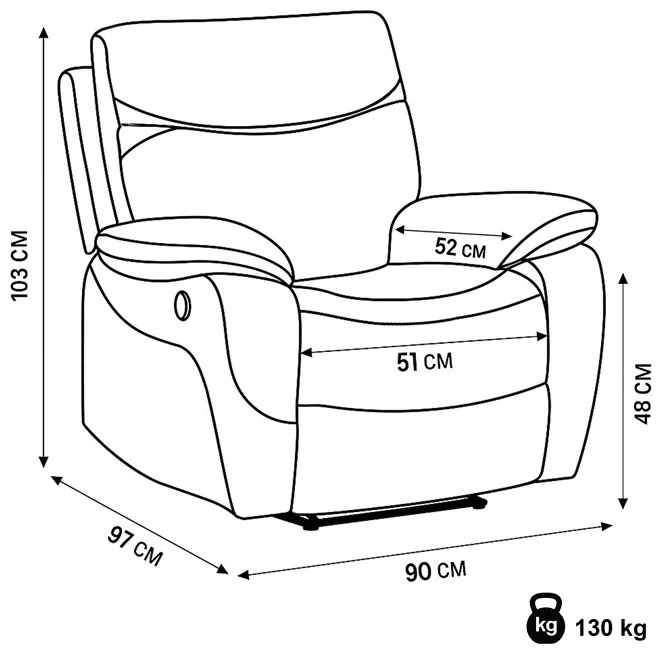 Relax kreslo MULLEN BROWN s elektrickým polohovaním