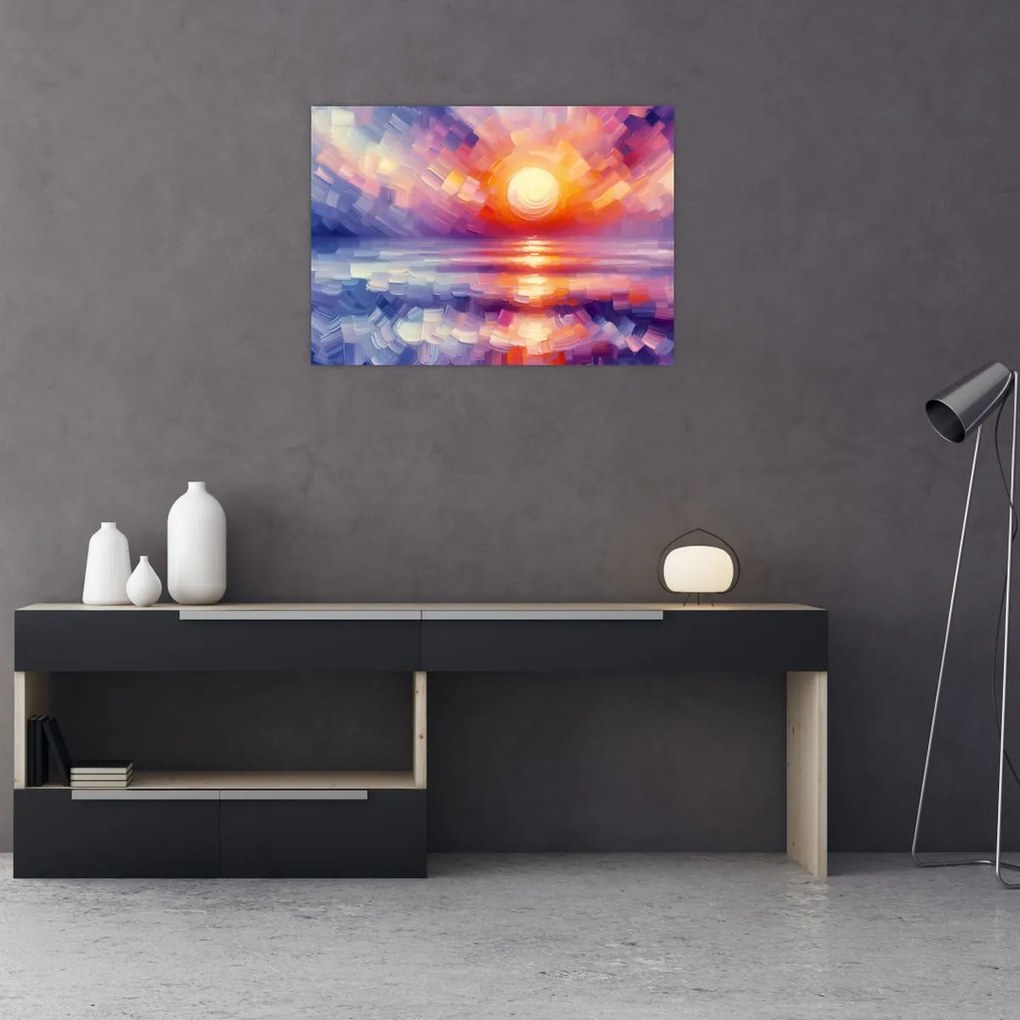 Sklenený obraz - Farebný umelecký západ slnka (70x50 cm)