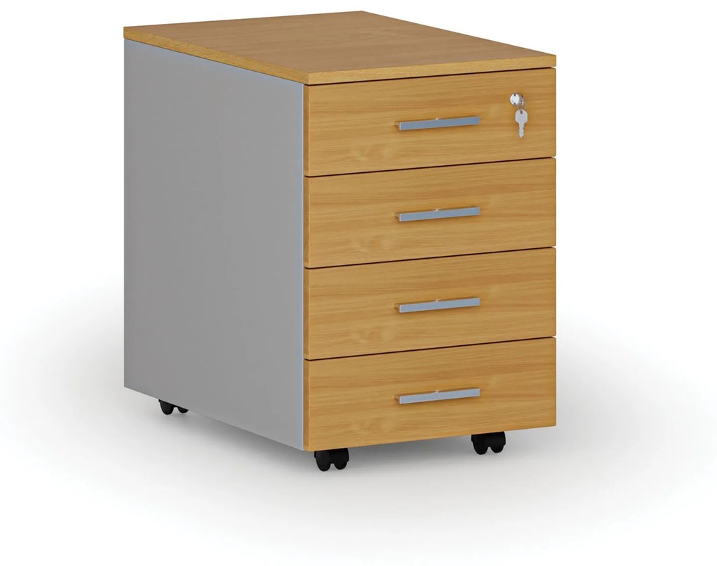 Kancelársky mobilný kontajner PRIMO GRAY, 4 zásuvky, sivá/buk