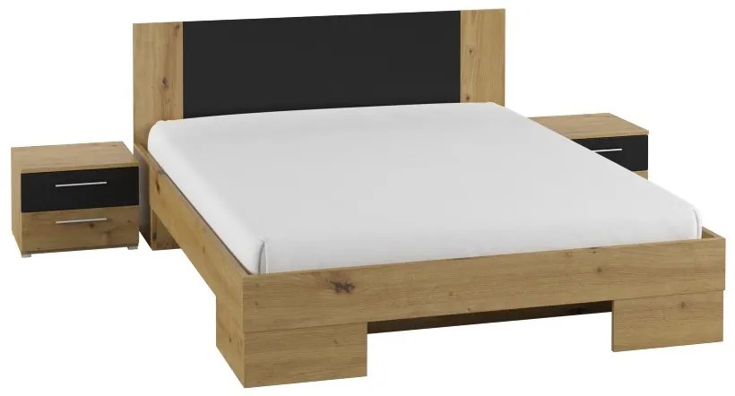 Manželská posteľ 160 cm Verwood Typ 81 (s nočnými stolíkmi) (dub artisan + dub čierny). Vlastná spoľahlivá doprava až k Vám domov. 1030069