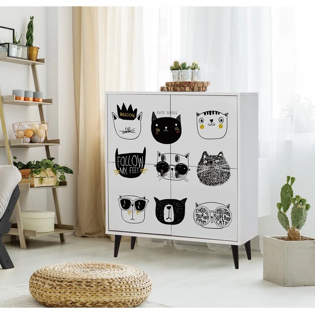 Detská komoda Cats 95 cm biela