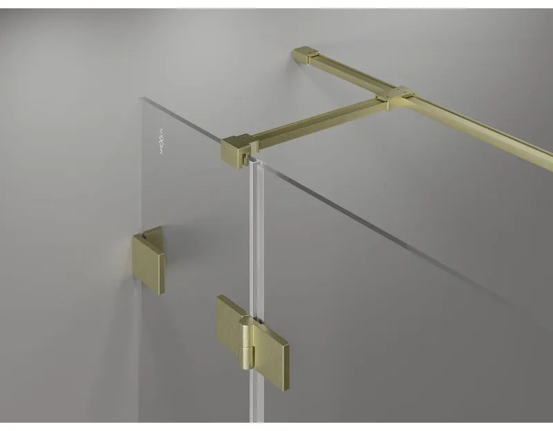 Mexen Lunar T, sklápací sprchový kút ľavý 135 x 100 cm, 8mm číre sklo, zlatý matný profil, 834T-135-100-55-00-L