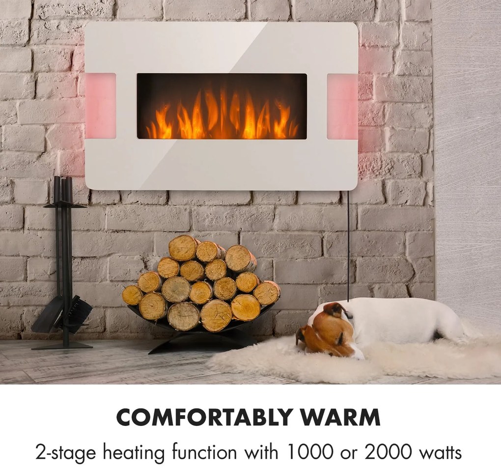 Klarstein Belfort Light & Fire, elektrický krb, 1000/2000 W, diaľkové ovládanie, biely