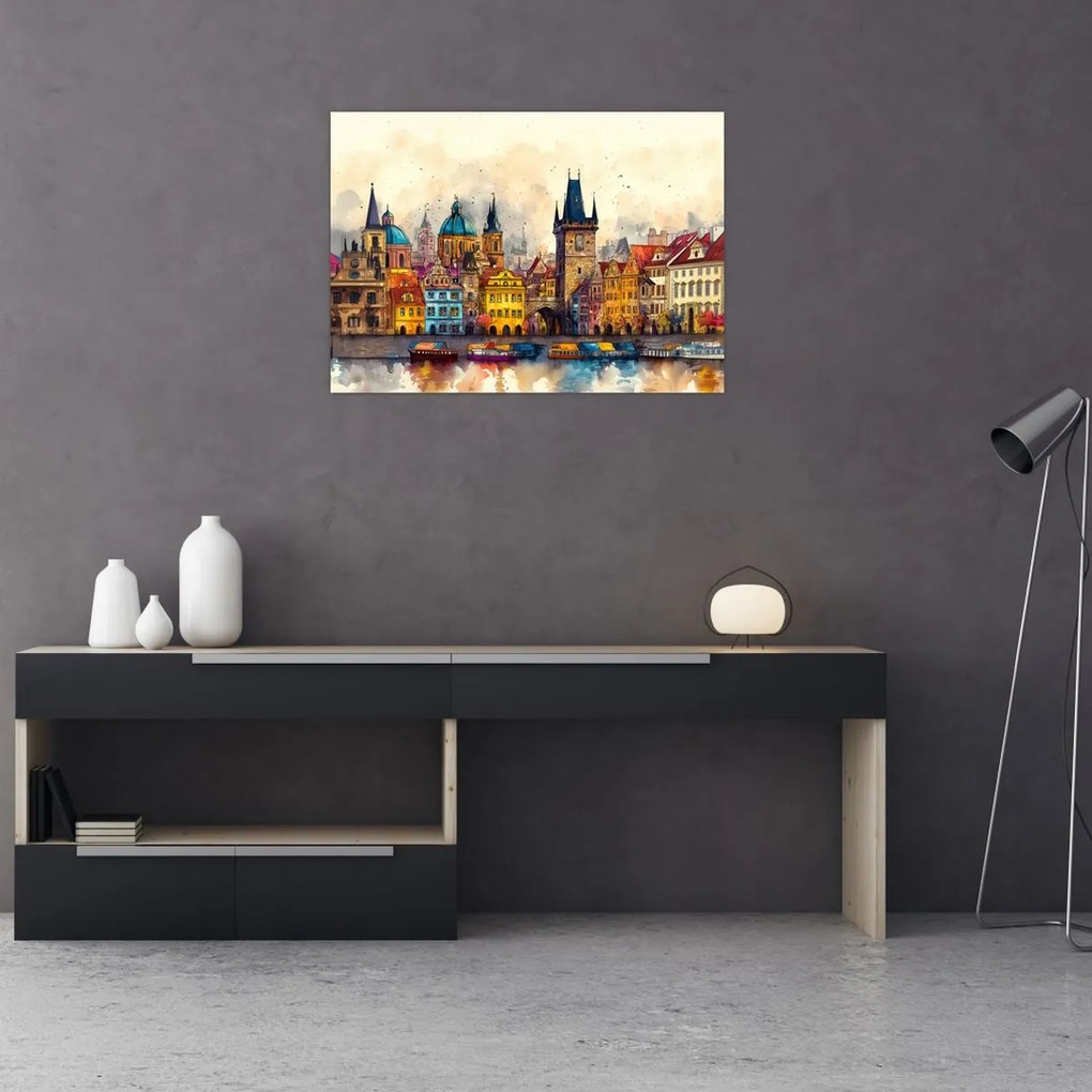 Sklenený obraz - Jeseň v maľovanom meste (70x50 cm)