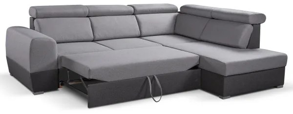 Rozkladacia rohová sedacia súprava MATRIX do L, šedá, pravá, s úložným priestoro
