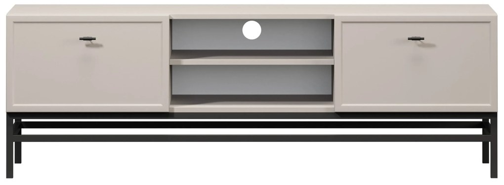 TV skrinka so zásuvkami Lorini 150 cm - kašmír / čierne úchytky T-bar / rám