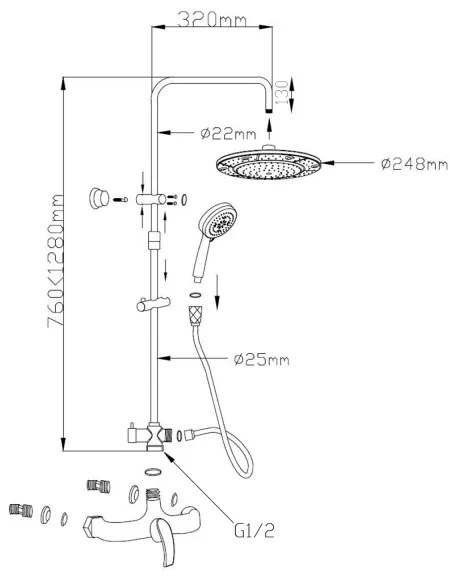 Aqualine - Sprchová súprava s batériou KASIOPEA lesklý chróm