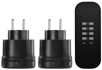 P0067 EMOS 3-set - diaľkovo ovládané zásuvky 2x, diaľkový ovládač 1x, vrátane batérie 1×3V CR2032, IP44, čierna
