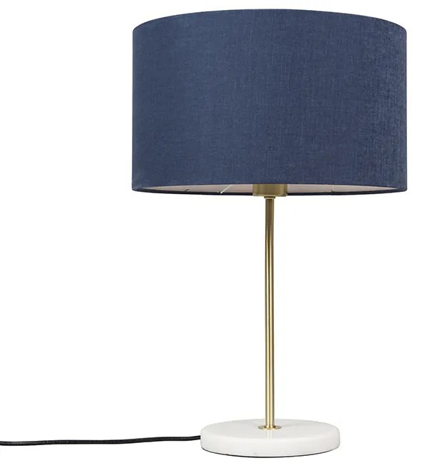Stolná lampa mosadz s modrým tienidlom 35 cm - Kaso
