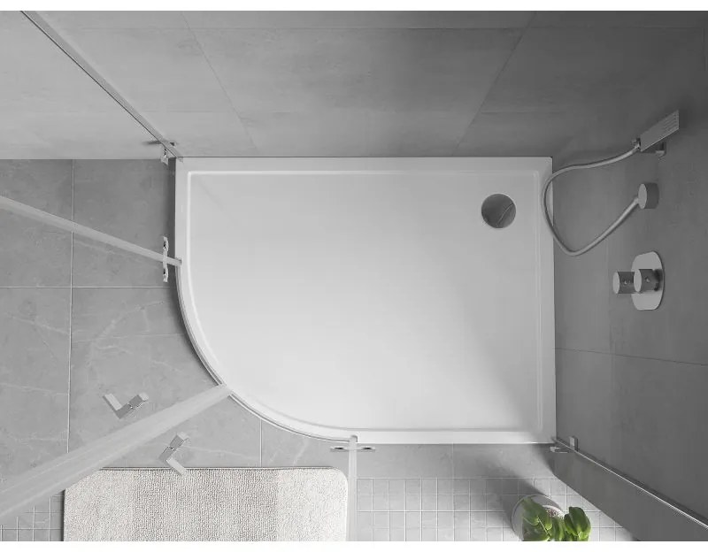 Mexen Flow, asymetrická štvrťkruhová sprchová vanička slim, pravá 90 x 80 cm, biela lesklá, 46Q108090R