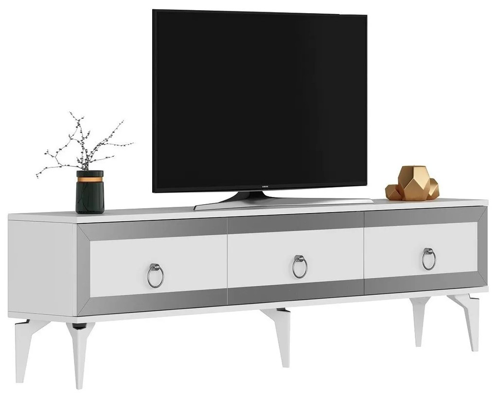 TV stolík/skrinka Muvuta 2 (biela + strieborná) . Akcia -17%. Vlastná spoľahlivá doprava až k Vám domov. 1095414