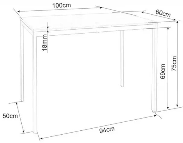 AKCIA Čierny jedálenský stôl RAMOD 100x60 cm, biely mramorový dekor II. akosť