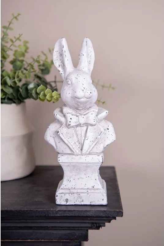 Biela antik cementová busta králik - 11*8*24 cm