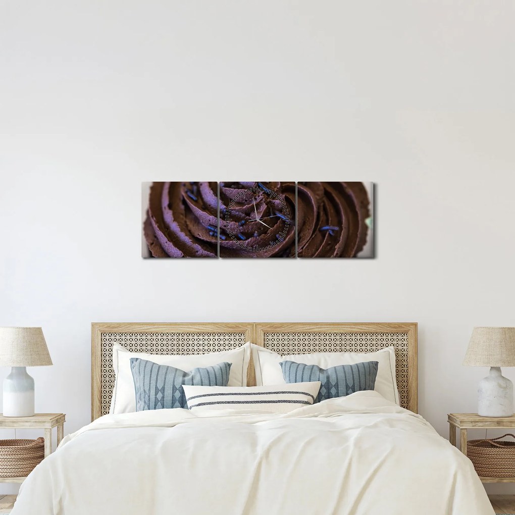 Obraz - Čokoládový Cupcake (s hodinami) (90x30 cm)