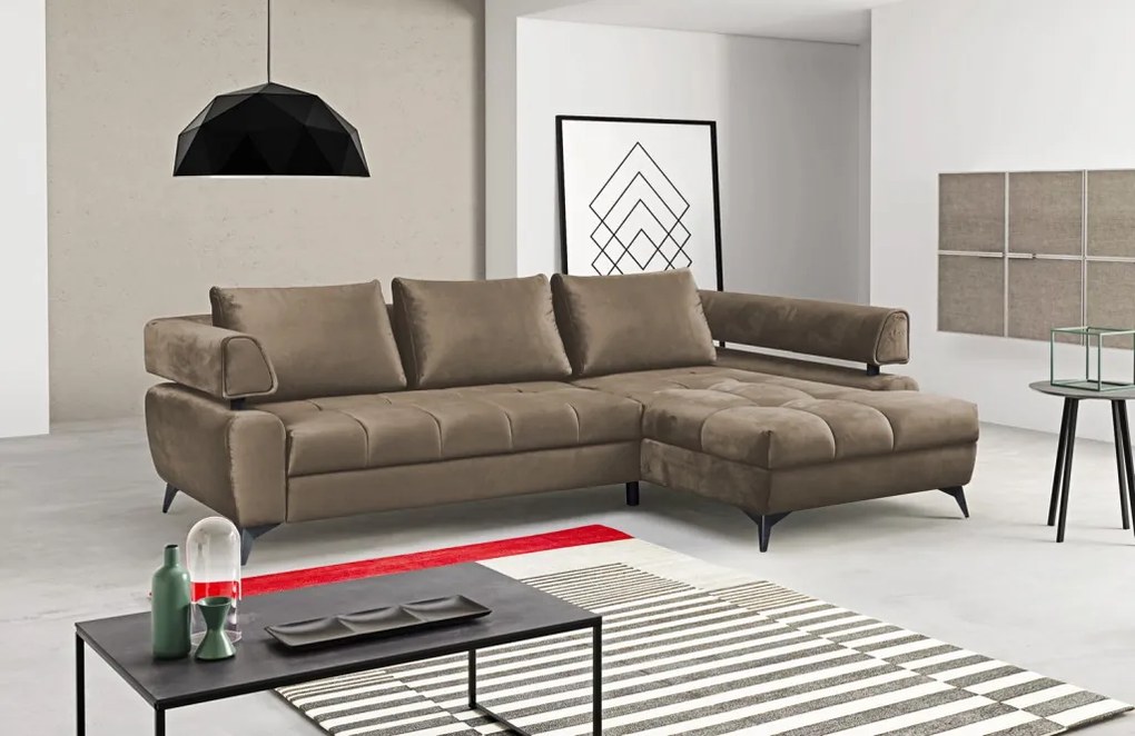 Rohová sedacia súprava Paris, svetlo hnedá látka, pravý roh