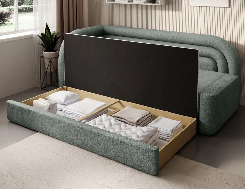 Zelená ženilková rozkladacia/s úložným priestorom pohovka ľavý roh 223 cm Fabillo – ELTAP