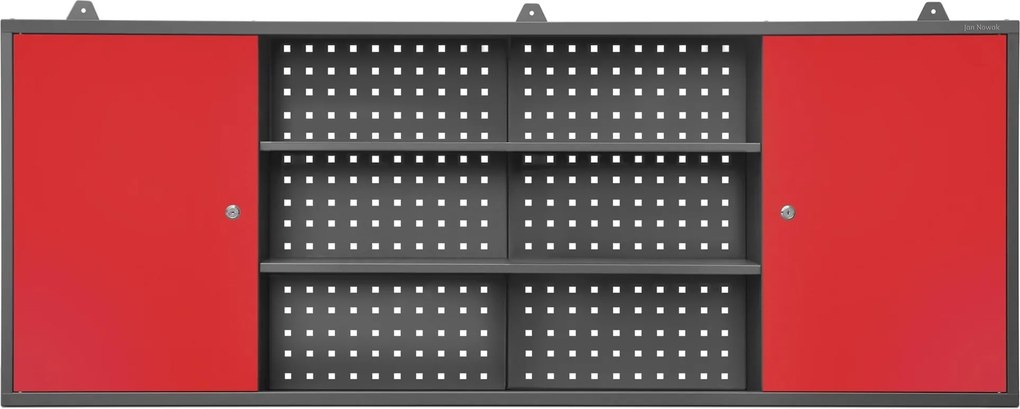 Nástenná dielenská skriňa LEO, 1600 x 600 x 200 mm, červená antracitová 