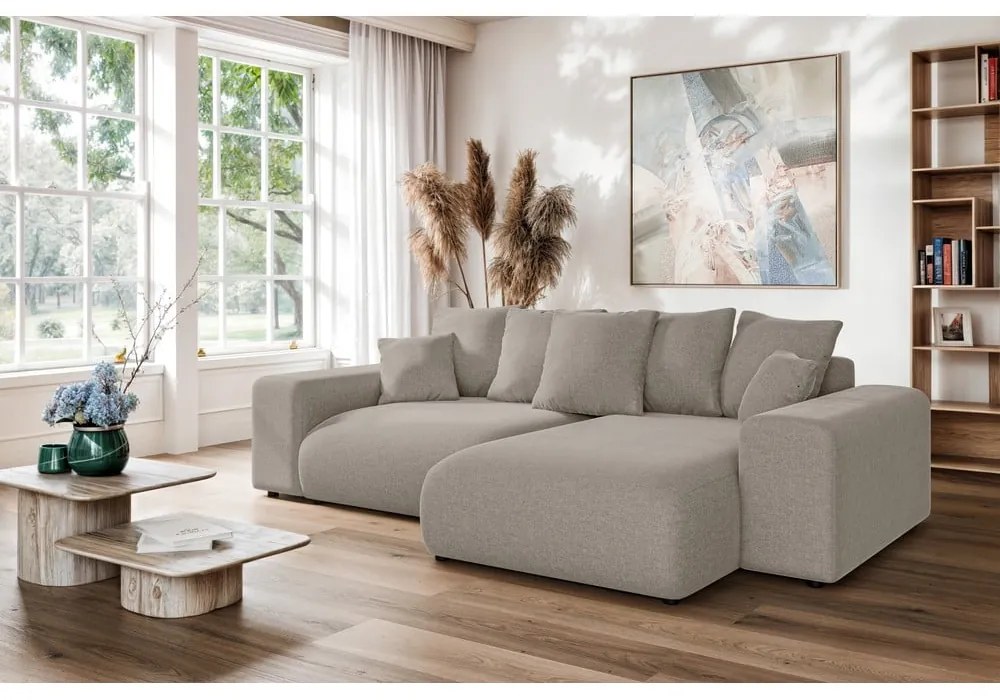 Béžová rozkladacia rohová pohovka s úložným priestorom (variabilný roh) Luma – Ropez