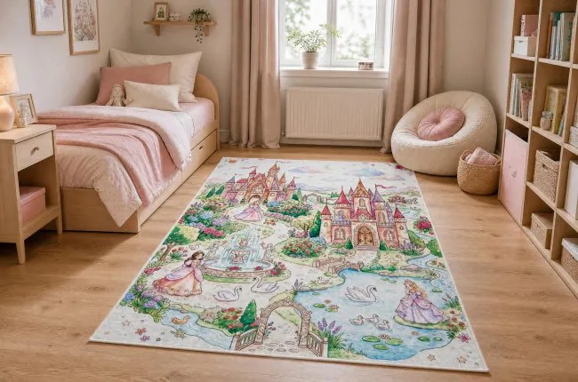 Detský koberec protišmykový BAMBINO 61520 krémový / ružový
