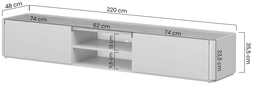 TV stolík Elivo 220 cm so zásuvkou - kašmír / olejovaný dub