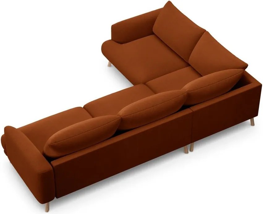 Zamatová rohová pohovka v terakotovej farbe (ľavý roh/do L) Naomi – Micadoni