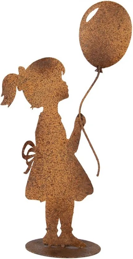Hrdzavá kovová dekorácia dievča s balónikom - 23*11*46 cm