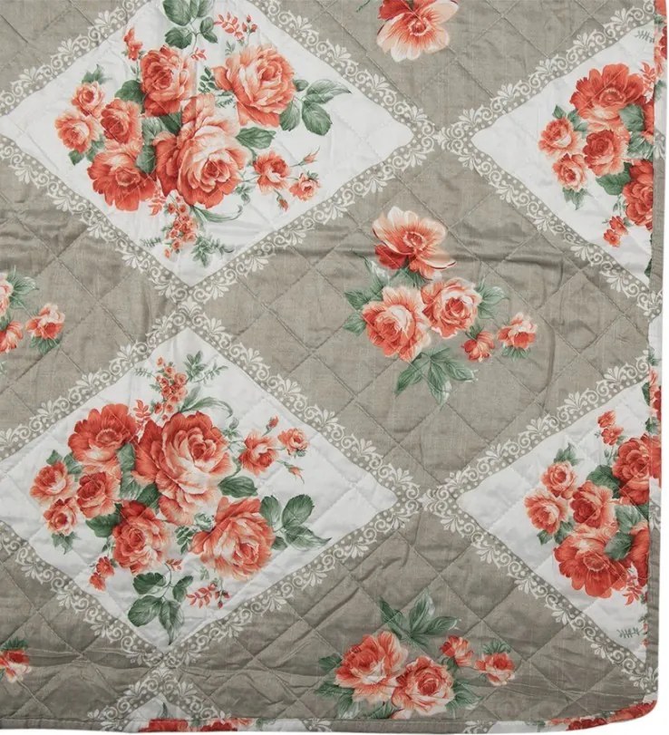 Šedý prehoz na jednolôžko s kvetinovým motívom Flowery - 140*220 cm