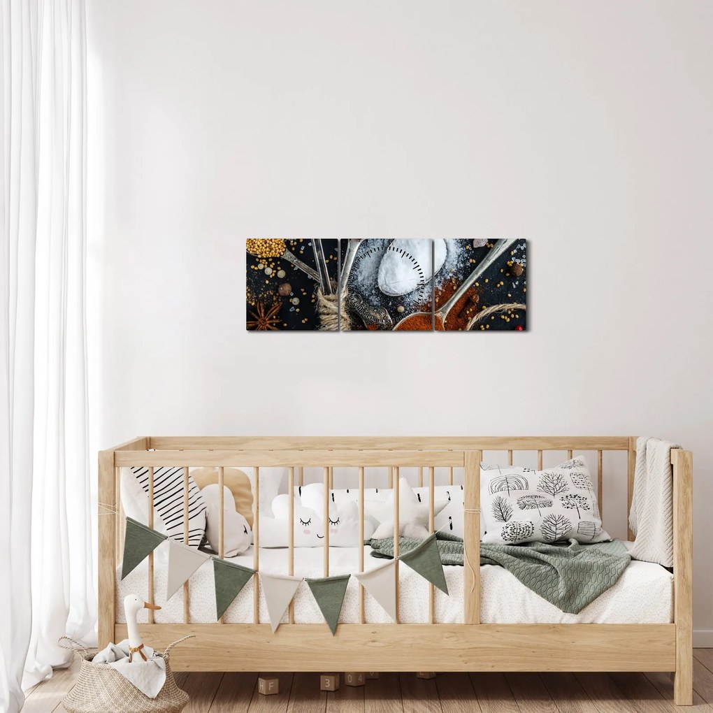 Obraz lyžíc s korením (s hodinami) (90x30 cm)