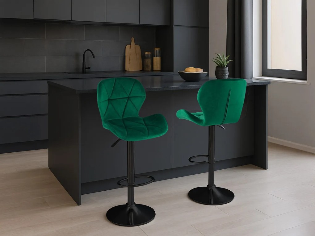 Barová stolička s čiernou nohou WEST VELVET, zelená