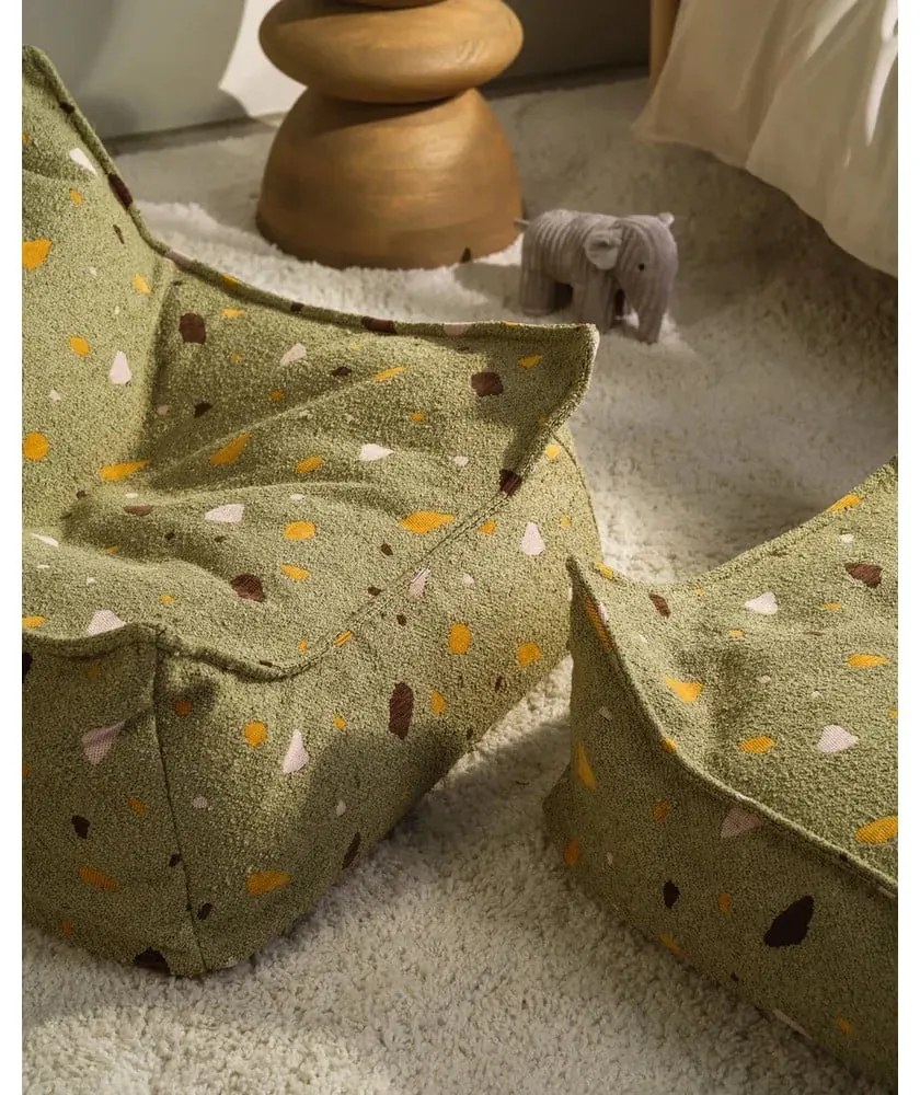 Zelený detský sedací vak z textílie buklé/ženilkový Terrazzo Square – Wigiwama