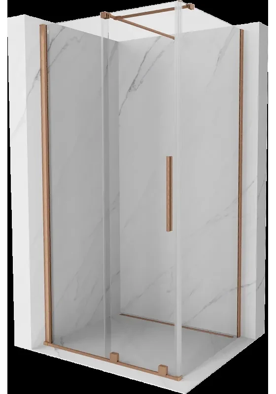Mexen Velar sprchová kabína, posuvné dvere 130 x 85 cm, Priehľadné, kefovaná meď - 871-130-085-01-65