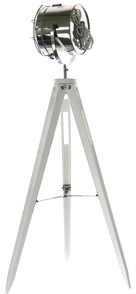 Dekorstudio Podlahová lampa TRIPOD na bielej trojnožke s chrómovaným tienidlom 153cm