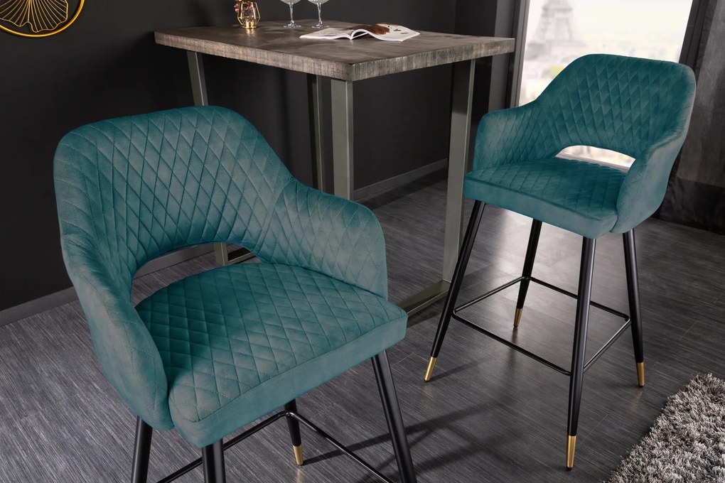 Barová stolička Paris dekoračné prešívanie petrol velvet