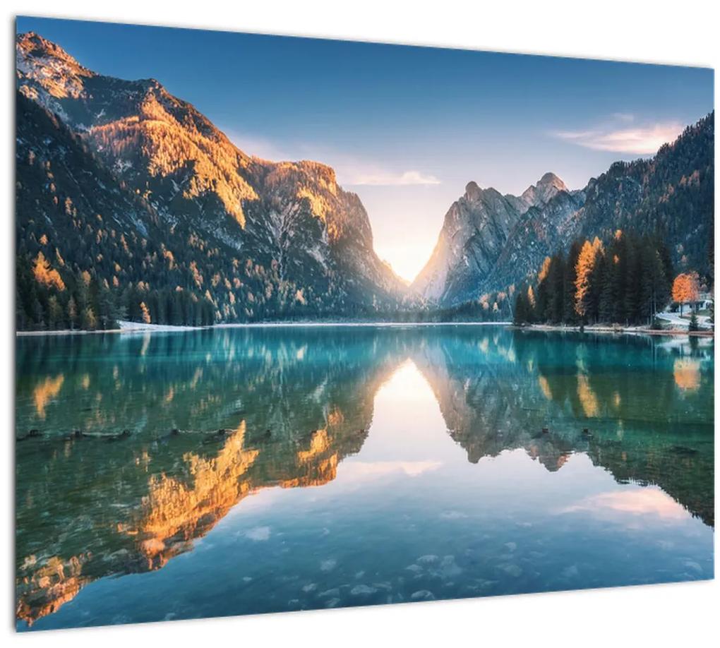 Sklenený obraz - Horské jazero (70x50 cm)