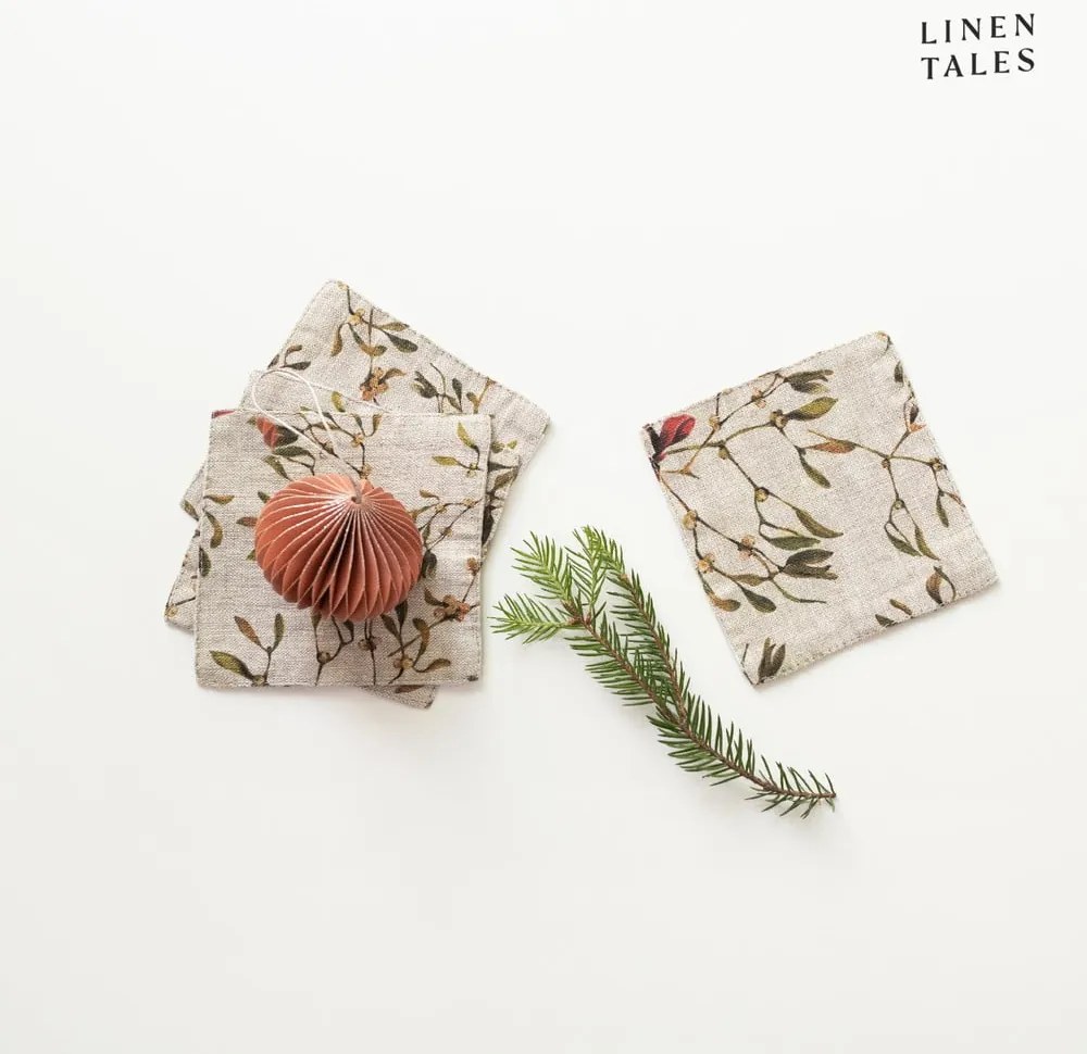Podtácky s vianočným motívom v prírodnej farbe v súprave 4 ks – Linen Tales