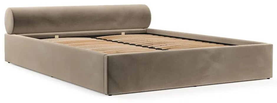 Svetlohnedá čalúnená dvojlôžková posteľ s úložným priestorom s roštom 160x200 cm Solvo – Maison de Rêve