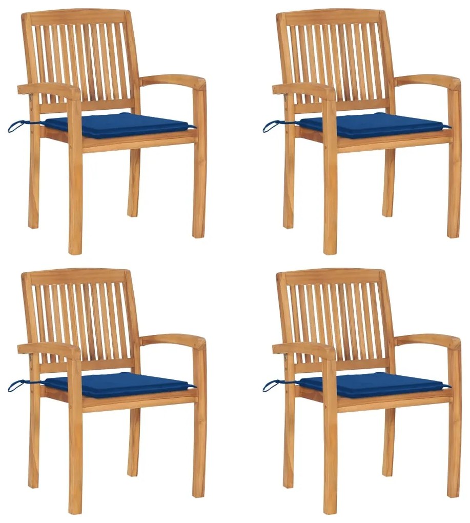 Stohovateľné záhradné stoličky s podložkami 4 ks tíkový masív 3073220