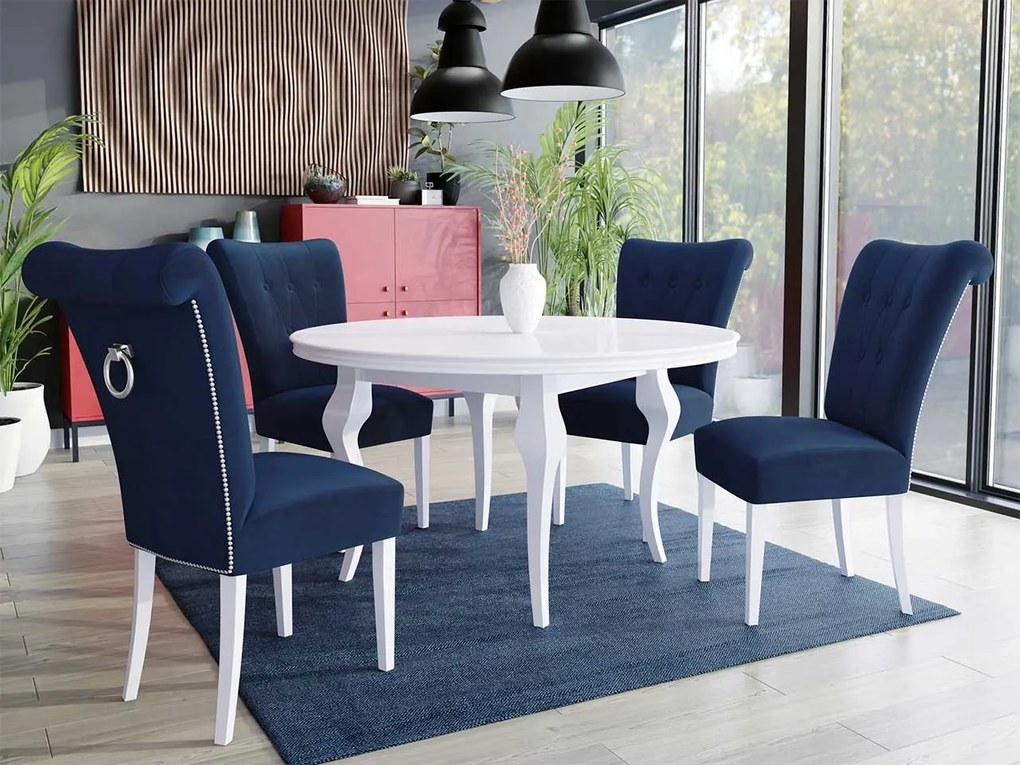 Stôl Julia FI 100 so 4 stoličkami ST65, Farby: biela, Farby: chrom, Farby:: biely lesk, Potah: Magic Velvet 2216
