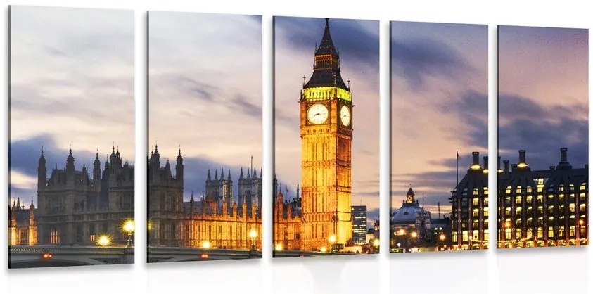 5-dielny obraz nočný Big Ben v Londýne