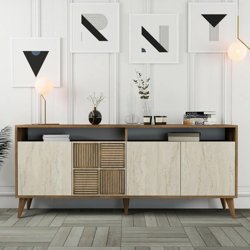 Skrinka Milan 2 Walnut and Travertine