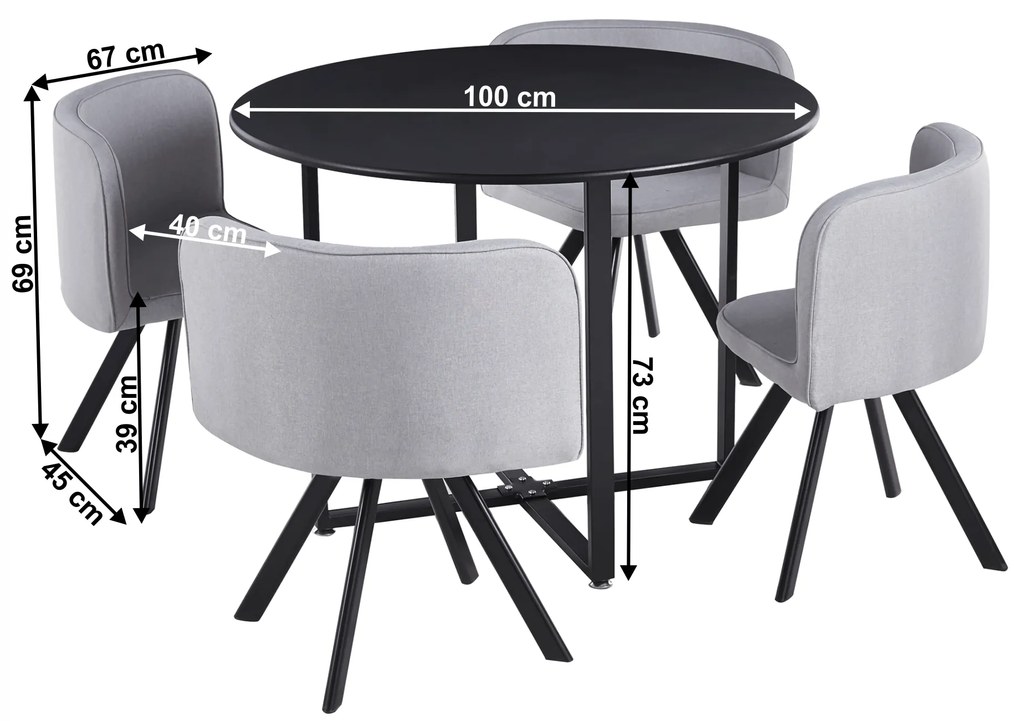 Jedálenský set 1+4, čierna/svetlosivá, BEVAN NEW