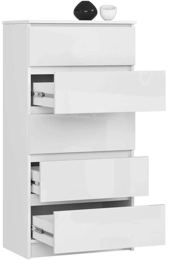 Komoda Kuba 60 cm - 5 zásuviek biela lesk