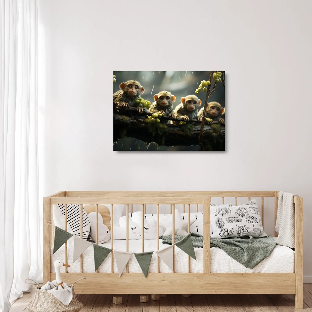 Sklenený obraz - Opičky (70x50 cm)