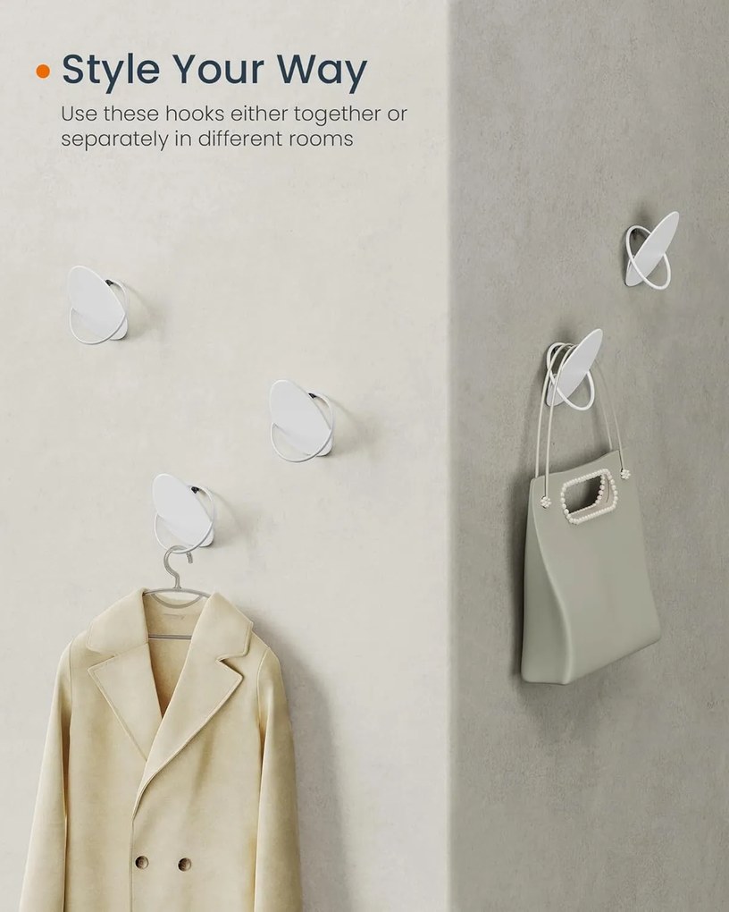 Nástenný vešiak 4 ks, na montáž na stenu, biely
