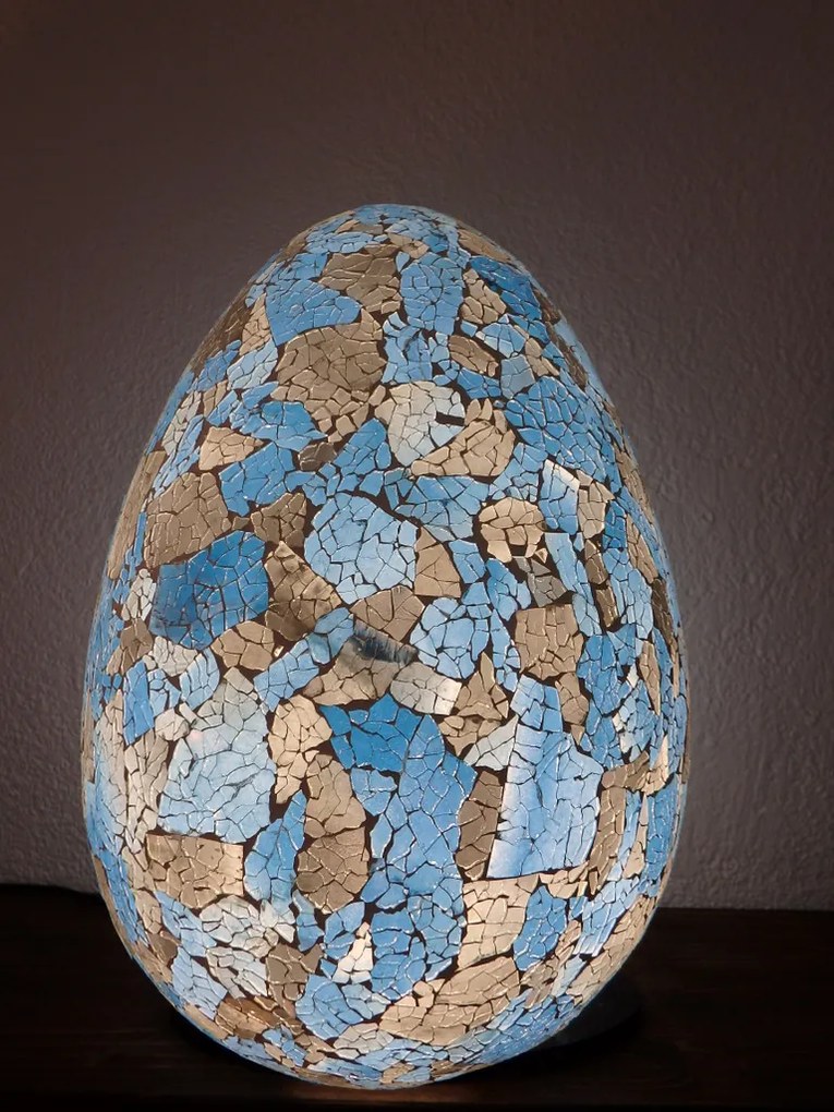 Stolná lampa modrá/sivá EGG , 40 cm,  ručná práca