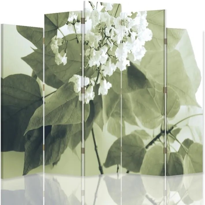 CARO Paraván - White Flower | päťdielny | jednostranný 180x180 cm