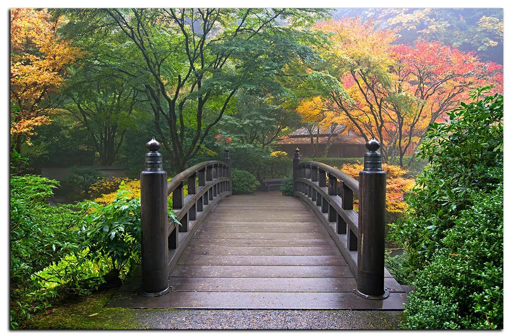 Obraz na plátne - Drevený most v jesennej záhrade 1186A (90x60 cm  )