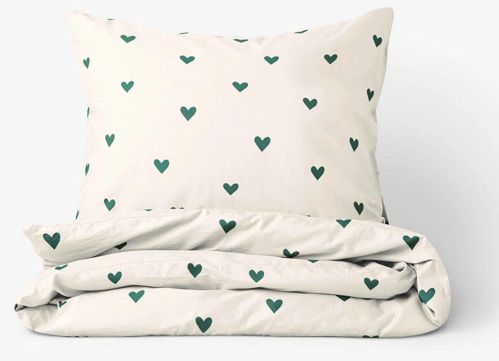 Goldea bavlnené posteľné obliečky - srdiečka na slonovej kosti 140 x 200 a 70 x 90 cm