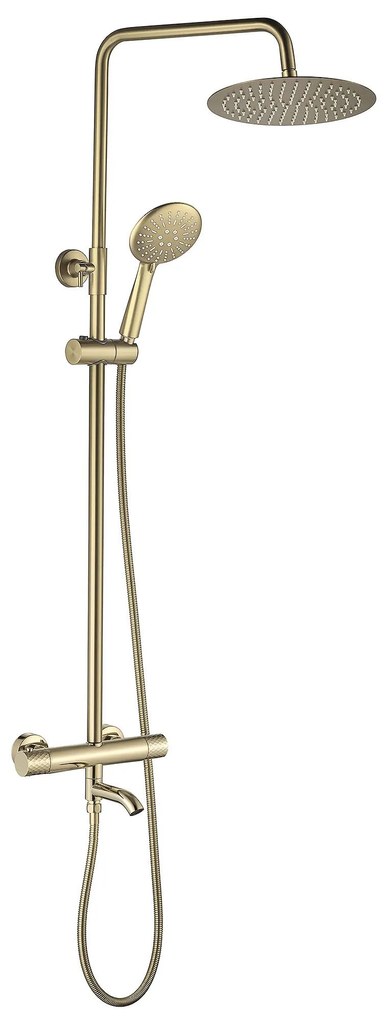 Rea Lungo Diamond, sprchová/vaňová sada s termostatickou batériou, hlavovou a ručnou sprchovou hlavicou, zlatá lesklá, REA-P5960