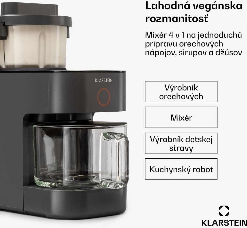 Klarstein Marcia, výrobník rastlinného mlieka, 300 – 1200 ml, 360°, dotykové ovládanie, odnímateľný zásobník na vodu